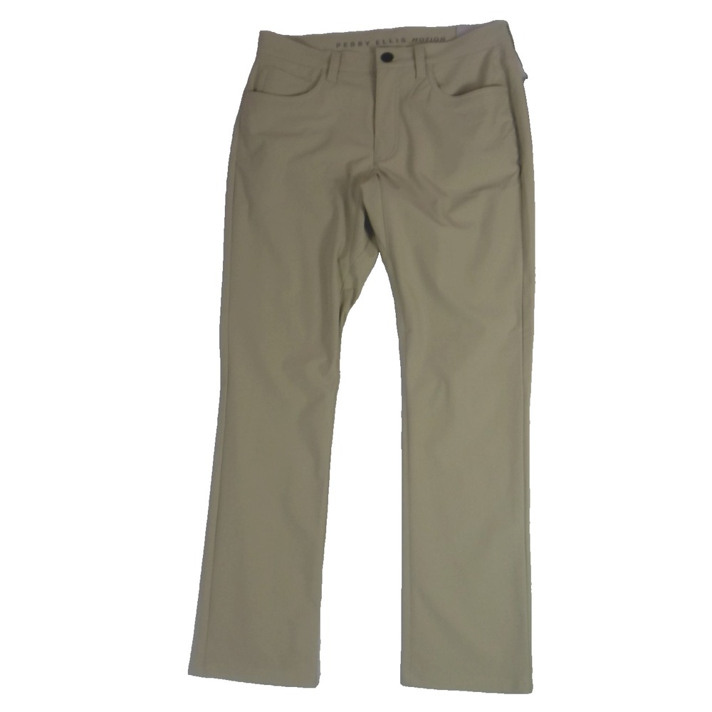 Perry Ellis Motion Performance Pants Mens Beige 30x30 Slim Fit Stretch‎ NWT